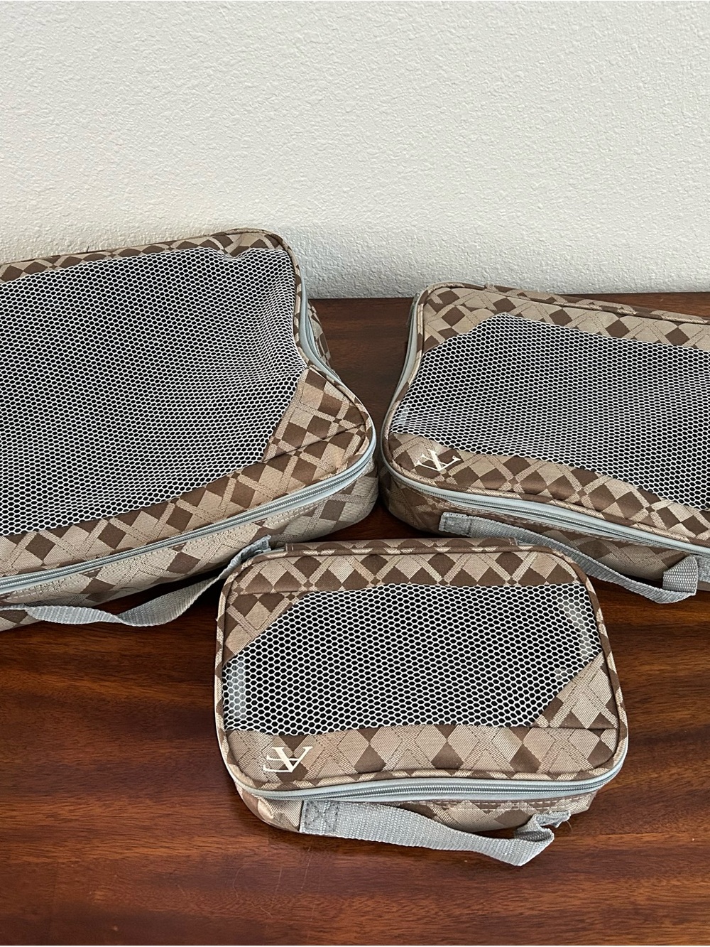 Designer-Inspired Brown Geometric Travel Packing Cubes Set